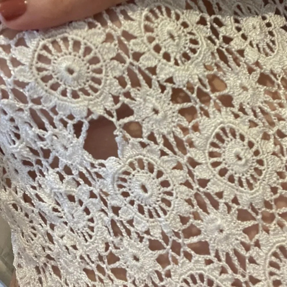 Vintage 90s‎ handmade cream crochet  knit short sleeve top S - Picture 10 of 11